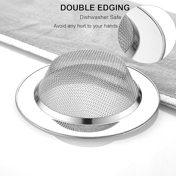 LASSHSWA 2 PCS Kitchen Sink Strainer Stainless Steel, Kitchen Sink Drain Strainer， Sink Strainers with Large Wide Rim 4.5" Diameter for Kitchen Sinks