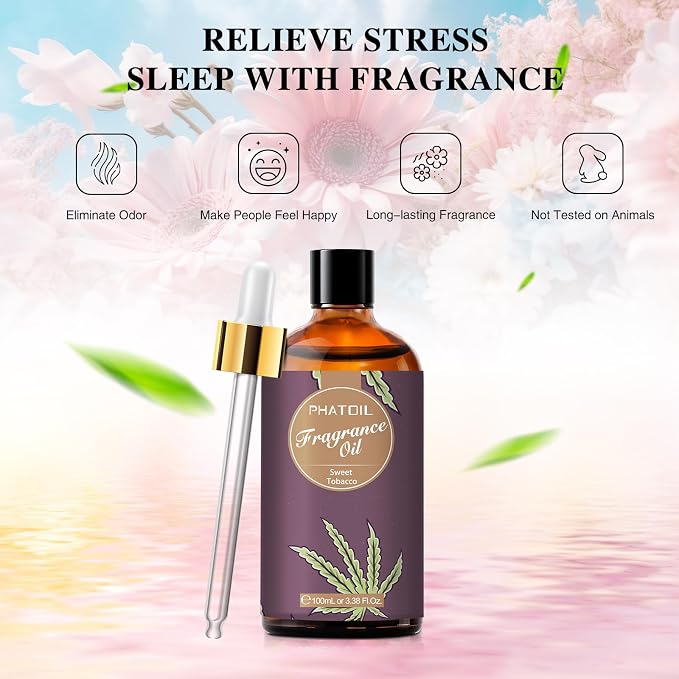 PHATOIL Sweet Tobacco Fragrance Oil for Diffuser Aromatherapy 3.38FL.OZ | Long Lasting Scented Oils For Humidifier, Air Freshener, DIY Soap Candle, Scent Project Making, Aroma Oil for Home Freshening