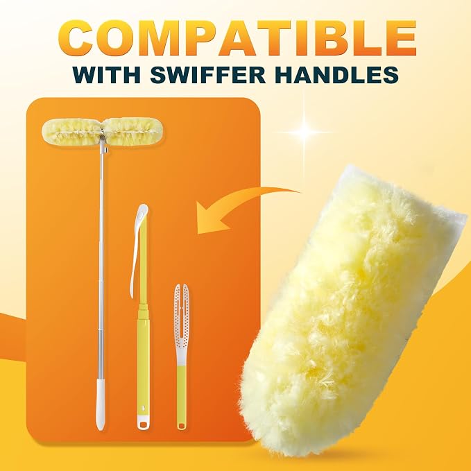 Heavy Duty Duster Refills for Swiffer Duster, 24 Count Yellow Refills with 1 Handle, Disposable Dusters for Cleaning Electronics, Furniture, Blinds