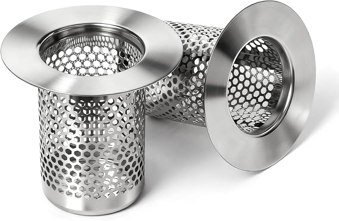 Bathroom Sink Drain Strainer, 304 Stainless Steel Hair Catcher for Bathtub Shower Floor Drain, Bathtub Drain Cover Strainer Basket Fit 1.3" to 2.17" Drain Hole (2PCS)