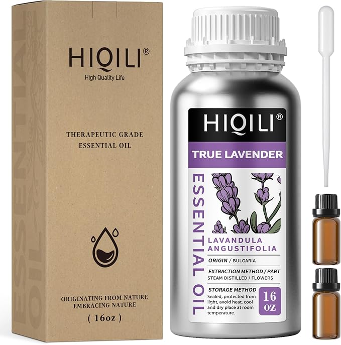 HIQILI Lavender Essential Oil for Aromatherapy, Candle & Soap Making | Large Capacity for Hotels Spas Salons & DIY Studios, Calming Scent, Relaxation & Skin Care - 500mL / 16 fl oz