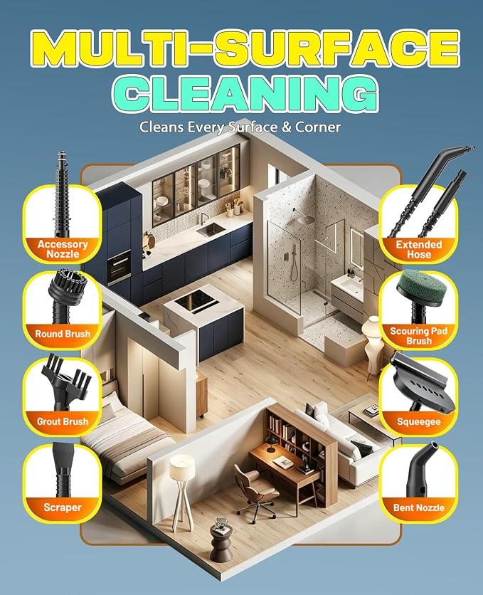POPCHOSE Handheld Steam Cleaner, 15s Instant Heat with 650ML Tank | Lightweight Portable Steamer Featuring 2 Modes for Cleaning Kitchen, Grout, Pet Stains, Couch, Car & Bathroom