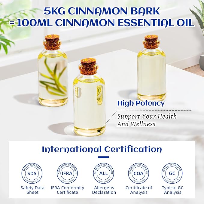 HIQILI Cinnamon Essential Oil for Spray, Skin Care, Diffuser | Brings Refreshing Mind Boost, Gentle Household Barrier, Versatile DIY & Full Space Odor Removal -100ml / 3.38 fl oz