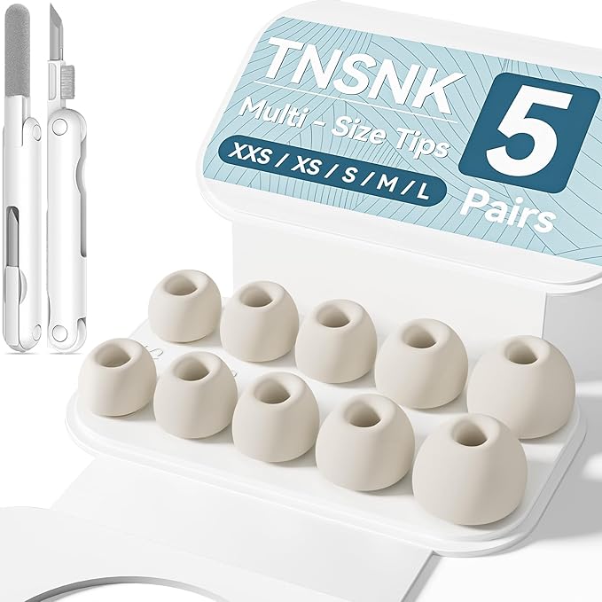 5 Pairs Replacement Ear Tips for AirPods Pro 3(White) | with Noise Reduction Hole,Built-in dust Guard Screen Silicone Ear Tips with Cleaning Pen - 5 Sizes(XXS/XS/S/M/L)