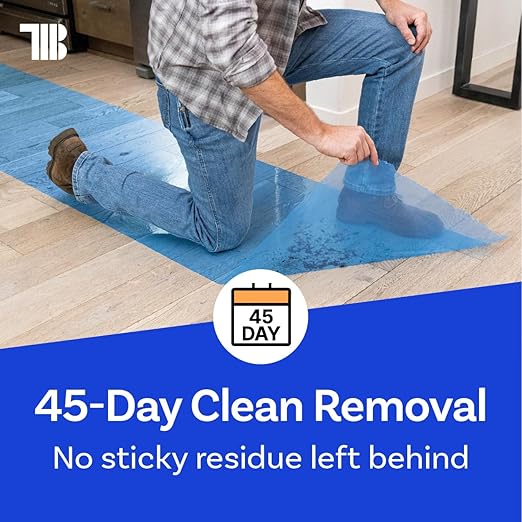 Floor Protection Film, 48" x 200', Made in USA, Blue Self Adhesive Floor Protector Tape for Moving, Painting and Construction, Temporary Covering to Shield Hardwood, Tile, Hard Surfaces