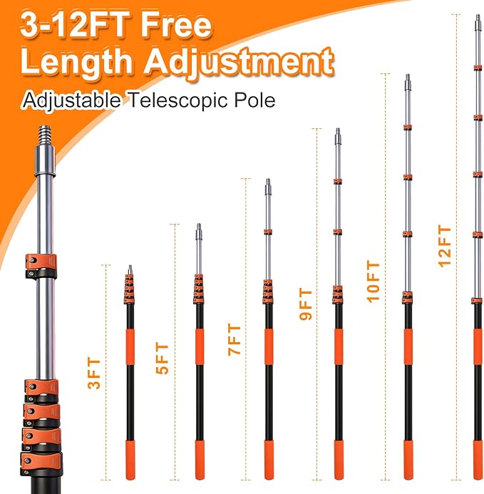 18FT Window Cleaning Kit, 2-in-1 Squeegee with 3-12FT Telescoping Pole & Flip-Lock & Screw Dual Locking, Professional Long Handle Washing Tool for High Windows