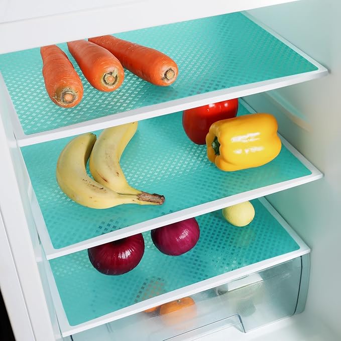 Blue Shelf Liners for Kitchen Cabinets Refrigerator Liners Waterproof & Oil-Proof Kitchen Cupboard Liner Drawer Mats EVA Material Non Adhesive Fridge Liner for Shelves 23.6 x 236.2 Inches