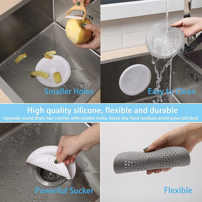 4-Pack Drain Hair Catcher Durable Silicone Hair Stopper Shower Drain Covers Easy to Install and Clean Suit for Bathroom Bathtub and Kitchen (New White 4Pack)