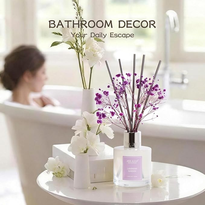Reed Diffuser Set,3.38 fl oz (100 ml) - Lavender Garden Oil Diffusers with 8 Reed Sticks, Home Fragrance Reed Diffuser for Bathroom Shelf Decor