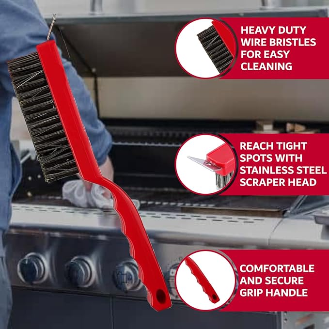 Chef Master Commercial Grill Brush with Scraper Head – Heavy-Duty Wire Bristle Cleaner - Commercial Grill Cleaner - Ergonomic Handle, Tool & Accessories - 90044