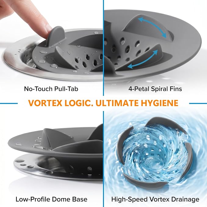 Li&Zhao 4 Pack Sink Drain Strainer Set – Vortex-Flow Silicone Bathroom Sink Strainer for Kitchen and Bathroom Drains, Universal Anti-Clog Hair Catcher and Food Trap, Fits Most Standard Sinks