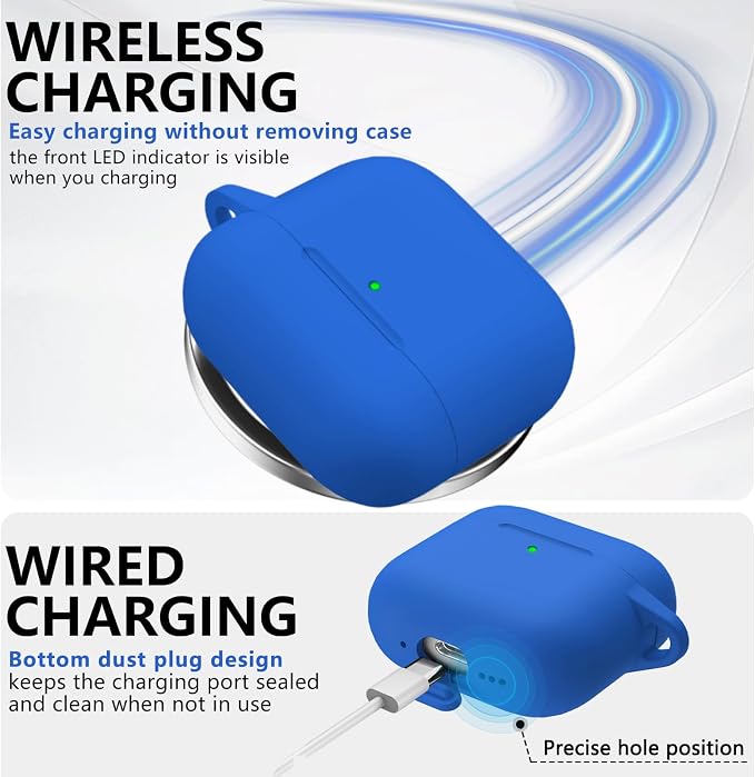 Ljusmicker for AirPods 4 Case 2024 with Cleaner Kit,Soft Silicone Protective Cover for Apple AirPods 4th Generation Cases for Women Men,for AirPod 4 Case Accessories with Keychain-Blue
