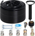 150FT Sewer Jetter Kit for Pressure Washer 5800PSI Drain Cleaner | 1/4" NPT Drain Cleaning Hose with 4 Jetting Nozzles Handle Strap and Accessories for Long Reach Cleaning