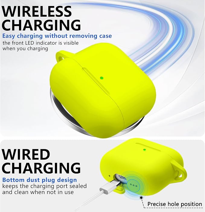 Ljusmicker for AirPods 4 Case 2024 with Cleaner Kit,Soft Silicone Protective Cover for Apple AirPods 4th Generation Cases for Women Men,for AirPod 4 Case Accessories with Keychain-Neon Green