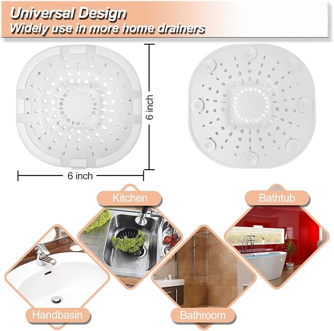 Hair Drain Catcher,Square Drain Cover for Shower Strong Adhesion Silicone Hair Stopper with Suction Cup,Easy to Install Suit for Bathroom,Bathtub,Kitchen 2 Pack (Cream White) | Drainer Cover Silicone Hair Stopper with Suction Cups,Protector Accessories...