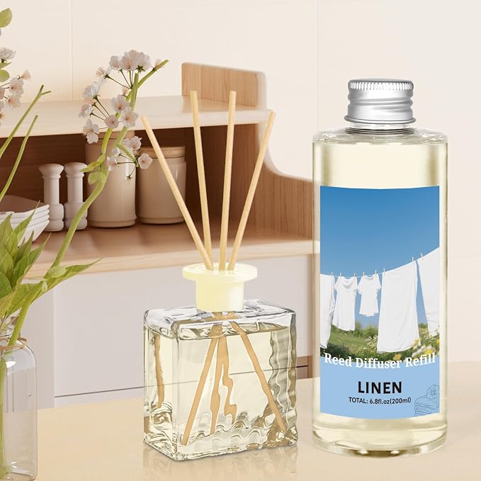 STRN Reed Diffuser Oil Refill, Linen Scented Diffuser with Stick 200ML Home | Summer Long-Lasting Fragrance for Living Room, Bedroom, Office, Home Décor