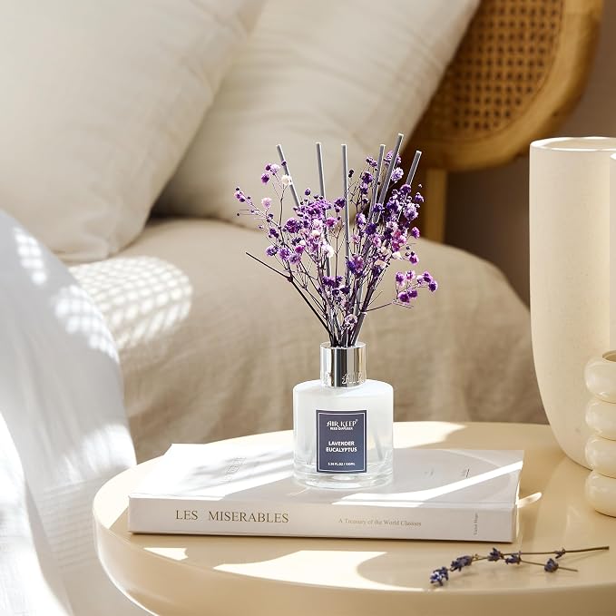 Reed Diffuser Set,3.38 fl oz (100 ml) - Lavender Eucalyptus Oil Diffusers with 8 Reed Sticks, Home Fragrance Reed Diffuser for Bathroom Shelf Decor