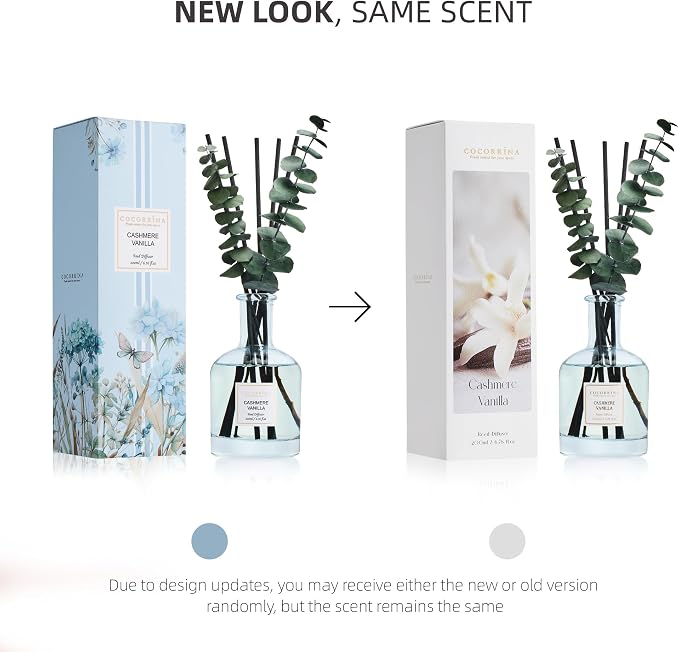 Cashmere Vanilla Reed Diffuser, 6.76 oz | Real Dried Eucalyptus Leaves, 8 Reeds, Long-Lasting Essential Oil, Home Fragrance, Bedroom or Bathroom Décor