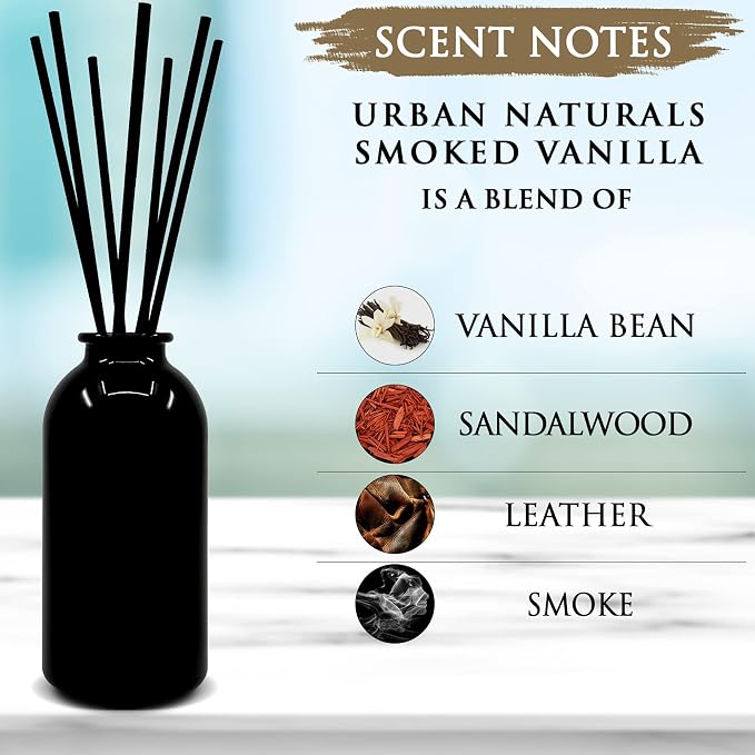 Reed Diffuser Set, Smoked Vanilla - Bathroom Shelf Décor | Vanilla Bean, Sandalwood & Leather, Made in the USA