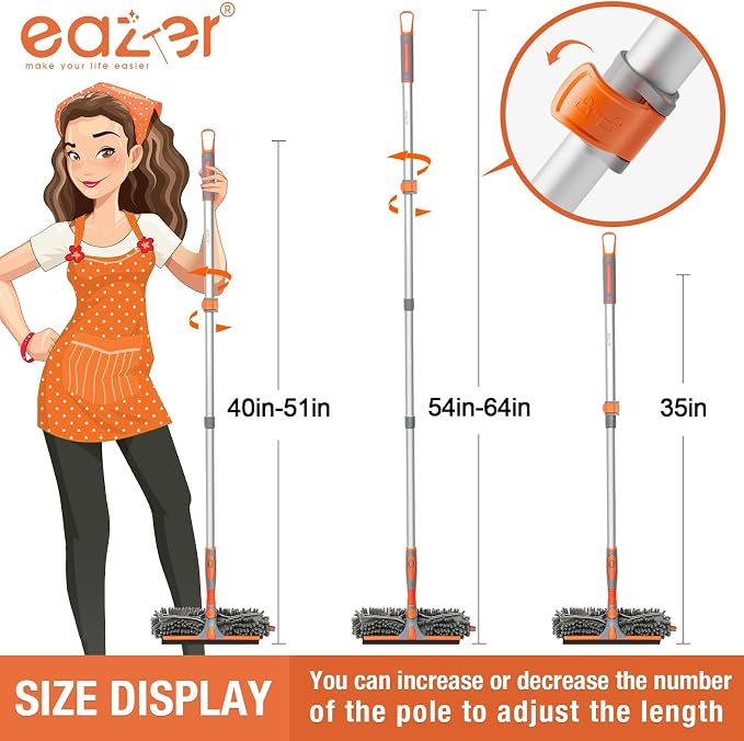 Eazer 65'' Squeegee Window Cleaner 2 in 1 Rotatable Window Cleaning Tool Kit with Telescopic Pole, Window Washing Equipment with Bendable Head for Indoor/Outdoor Window and Car Glass - EAW01 Pro