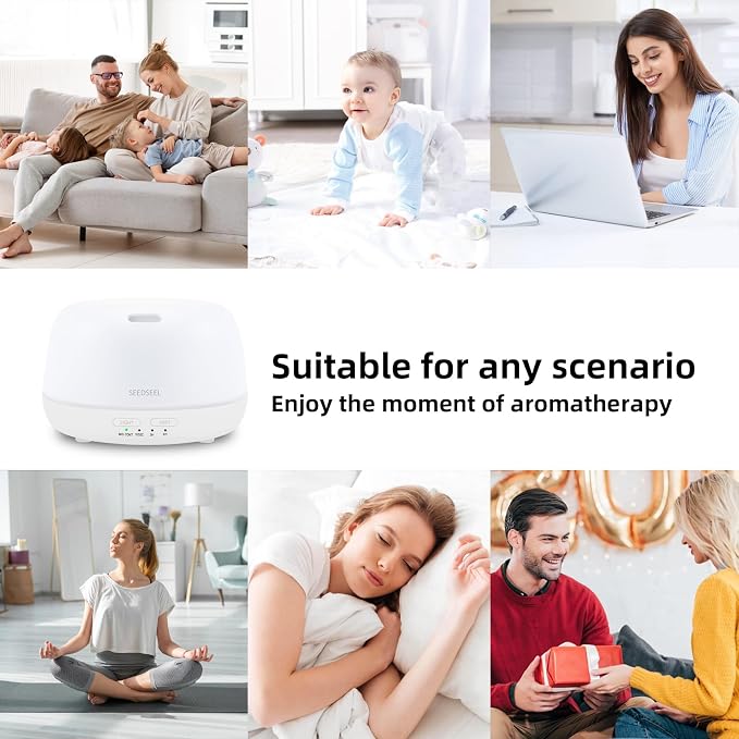 SEEDSEEL 300ML Essential Oil Diffuser with Remote Control, Aromatherapy Diffuser with 7-Color Changing LED Light for Small Rooms, Office, and Home