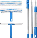 Window Cleaner with Long Handle(57IN), Glass Cleaning Tools with Silicone Squeegee & Microfiber Scrubber, Window Cleaning Kit for Shower Glass Mirror Door Car | Glass Cleaning Tools Extendable, Silicone Squeegee & Microfiber Scrubber, Telescopic Window...