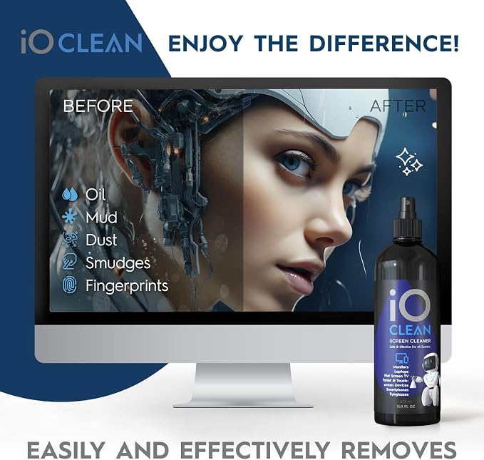 Screen Cleaner Spray (16oz - 473ml) – Large Cleaning Kit | for LCD LED OLED TV Smartphone, iPad, Laptop, Touchscreen, Computer Monitor, Electronic Devices 3 Cloths and 2 Nozzles