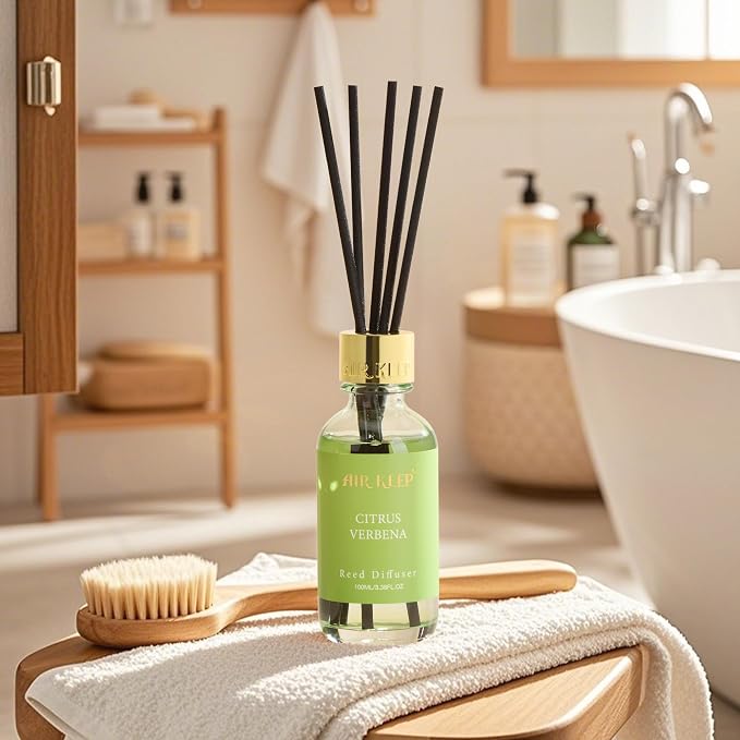 Reed Diffuser Set, 3.38 fl oz (100 ml) - Cirtus Verbena Oil Diffusers with 8 Reed Sticks, Home Fragrance Reed Diffuser for Bathroom Shelf Decor