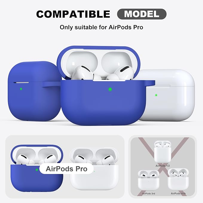 R-fun for AirPods Pro 2 Case, Soft Silicone Protective Cover with Keychain and Cleaning Pen, Compatible with AirPods Pro 2nd/1st Generation, Supports Wireless Charging, Blue