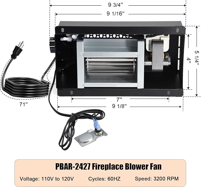 Criditpid PBAR-2427 Fireplace Blower Fan with Thermostat for Pleasant Hearth Vent Free Stove or Wood Burning Stoves, Speed Variable Blower for GHP Group VFS2-PH30DT, VFS2-PH20DT, VFS-PH20DT Fireplace.