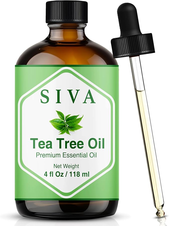 Siva Tea Tree Essential Oil, Glass Bottle with Dropper, 4 Fl Oz (118 ml) | Tea Tree Oil for Hair Care, Scalp Care, Face Care, Skin Care, Nail Care, Diffuser, Humidifier, Soap Making & DIY Blending