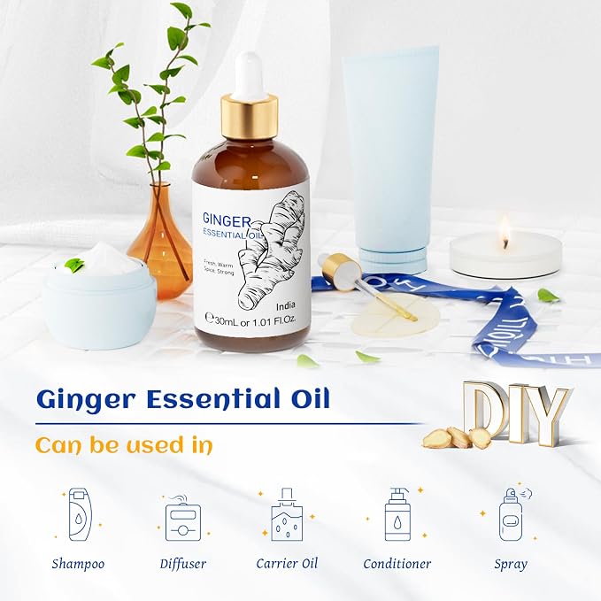 HIQILI 1 Fl Oz Ginger Oil, Ginger Essential Oil for Hair, Massage, Skin - 30ml