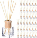 Roshtia 40 Set Reed Diffuser Bottles 50ml Glass Wooden Caps Rattan Sticks | Empty Refillable DIY Oils, Mini Square Jars Bulk, Ideal Home Office Aromatherapy Gifts, 1.7 Oz Fragrance Container