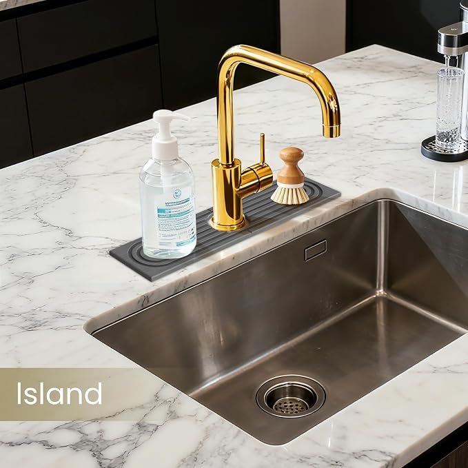 Premium Diatomite Stone Drying Mat for Kitchen Counter, Faucet Mat for Kitchen Sink, Sink Protector & Splash Guard, Quick-Dry Kitchen Sink Mat,Super Absorbent (Gray, 15.8"x4")