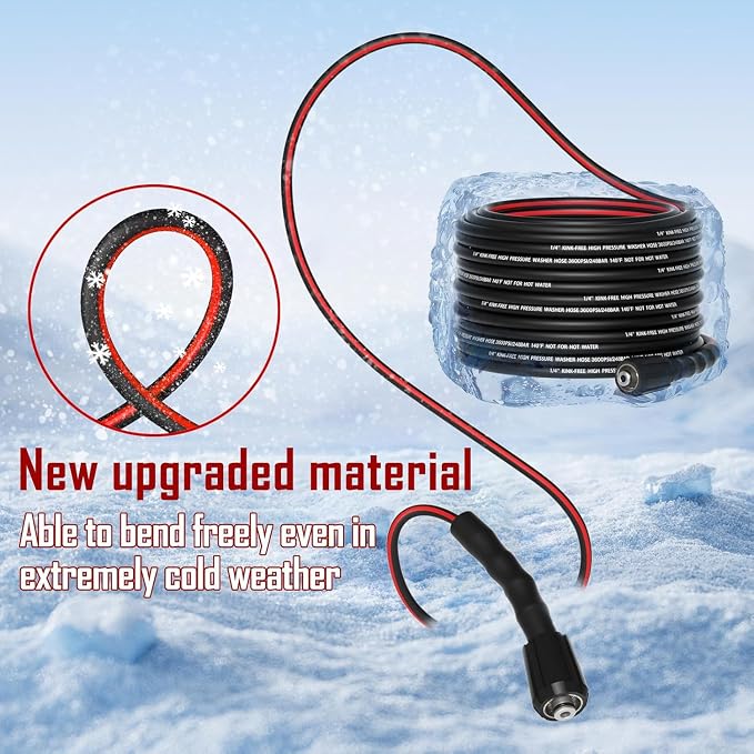 Flexible 1/4" Pressure Washer Hose 100FT,3600PSI Kink Resistant Power Washer Replacement Hose with Leak-Free M22-14mm&3/8" Quick Connect Kit,Used for Extension