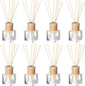 Roshtia 8 Set Reed Diffuser Bottles 50ml Glass Wooden Caps Rattan Sticks | Empty Refillable DIY Oils, Mini Square Jars Bulk, Ideal Home Office Aromatherapy Gifts, 1.7 Oz Fragrance Container