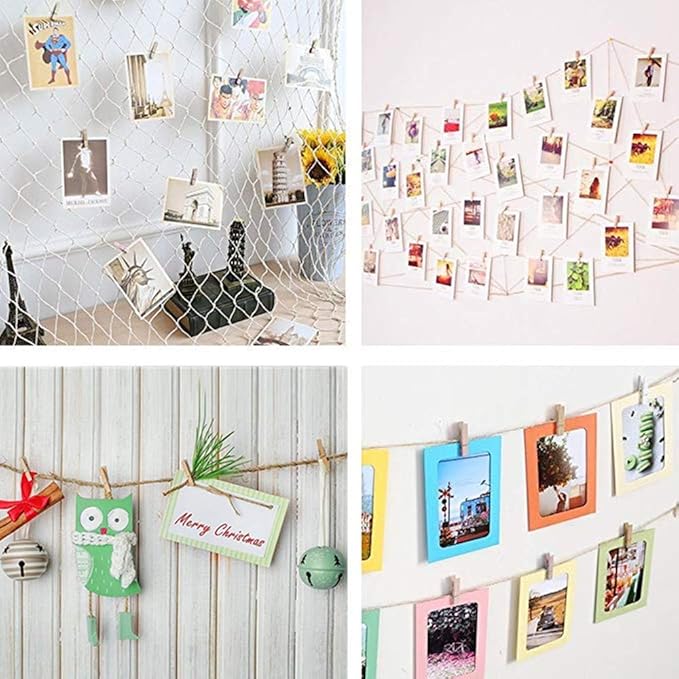 DurReus Small Clothespins Decorations Display Art Project Wood Kitchen Clips Chip Bags Clothesline Pins with Twine Pack 50 White