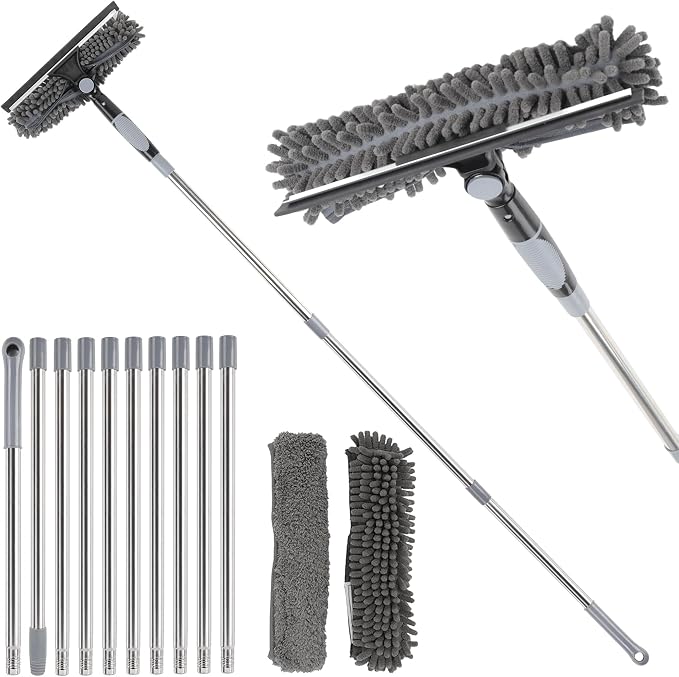 Window Squeegee, 2 in 1 Window Cleaning Kit, Window Cleaner Tool with Extension Pole, Window Squeegee for Outdoor Indoor Window