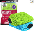 AIDEA Car Wash Mitt Microfiber, 2PK, Car Wash Brush, 7.12''X10.14'' | Scratch Free Lint-Free, Premium Chenille Microfiber Mitt, Regular Size, Green & Blue