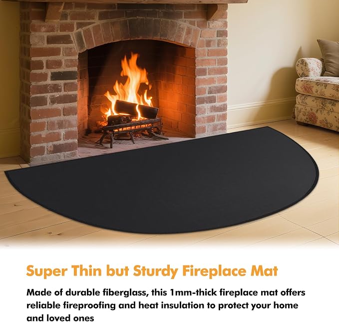 TOHONFOO Fireplace Mat for Home Protection, 4' x 2'4" x 0.04'', Black | 1800°F fireplace rugs fireproof, fiberglass hearth rugs for fireplaces fire resistant protect against embers, easy to clean