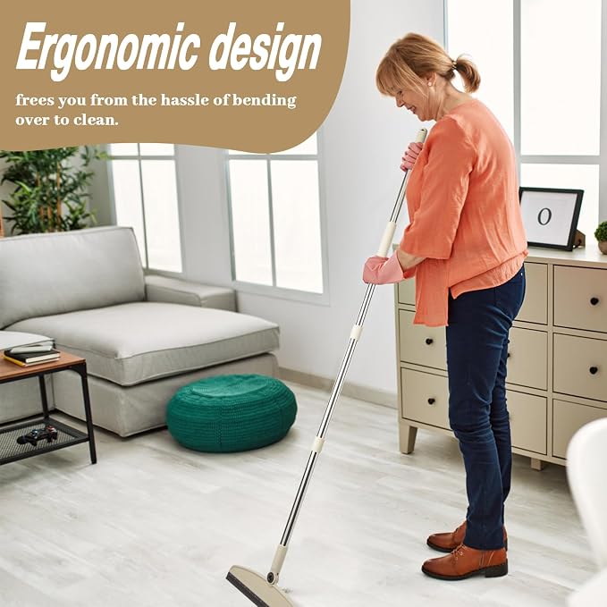 Silicone Air Broom, Multi-Function Long Handle with Adjustable Rubber Squeegee for Indoor Hardwood Floors, Kitchens, Concrete Floors, Bathroom Tiles (Beige)