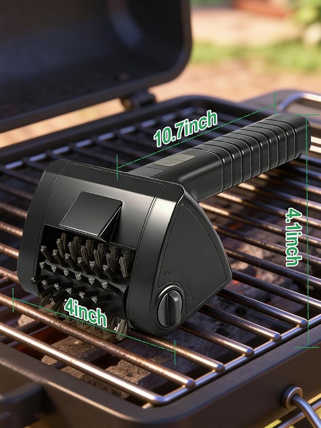 Electric Grill Brush, Cordless Rechargeable BBQ Cleaner with 4000mAh Battery, 2-Speed, LED Light, 304 Stainless Steel Removable Brush Head, Grill Clean Tool for Outdoor Grill