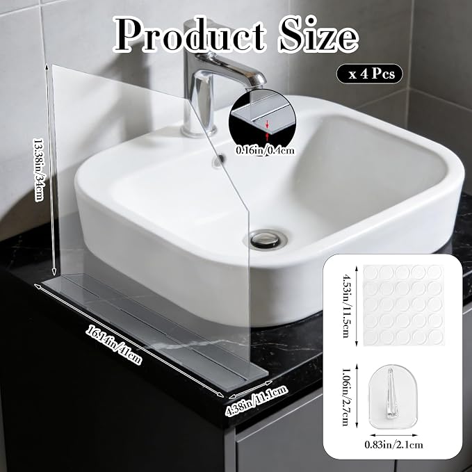 4 Pcs Acrylic Sink Splash Guard with Base 16.14 x 13.38 Inch Plate Countertop Partition Transparent Freestanding Panel Barrier for Hospitals Labs Home Kitchen Bathroom