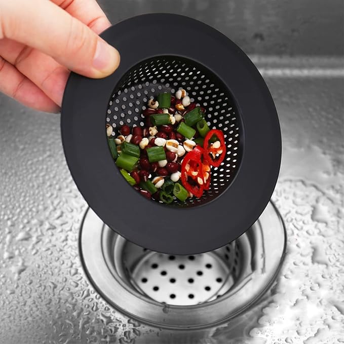 2 Pcs Black Stainless Steel Mesh Sink Drain Strainer, 2.75" Top/1.66" Kitchen Filter Trap Basket,Large Food Catch for Bathroom Bathtub Wash basin Floor drain balcony RV Drain Hole Electroplated Coatin