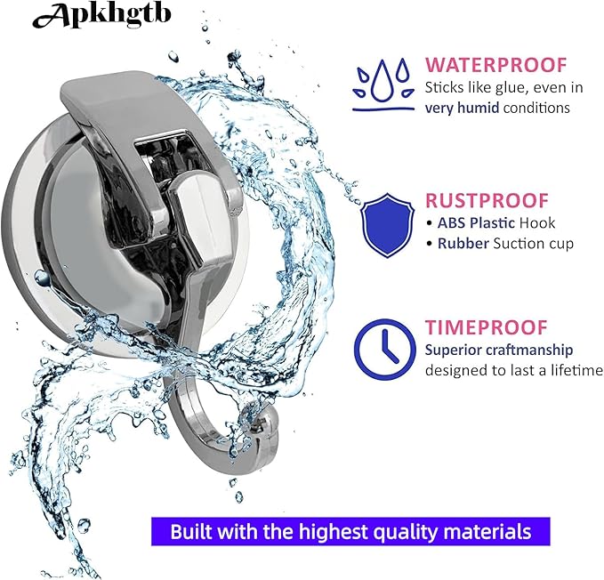 Heavy Duty Vacuum Suction Cup Hooks, Silver Plated Polished Super Suction for Kitchen Bathroom, 2 Pack