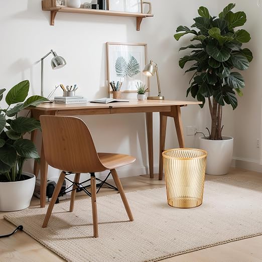 Honeydak 4 Pack Gold Trash Can 3 Gallon Plastic Wastebasket Garbage Bin Round Translucent Lightly Threaded Large Capacity Modern 8.39 x 9.84 Inch for Bathroom Bedroom Kitchen Dorms Office Decorative