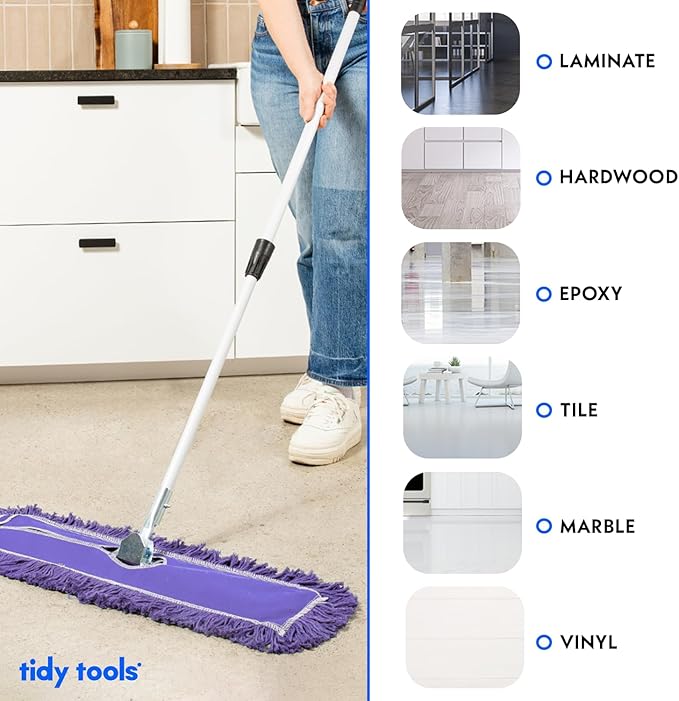 24 Inch Purple Commercial Dust Mop & Floor Sweeper with Extendable Handle – Mop for Hardwood, Tile, and Concrete Floor Cleaning