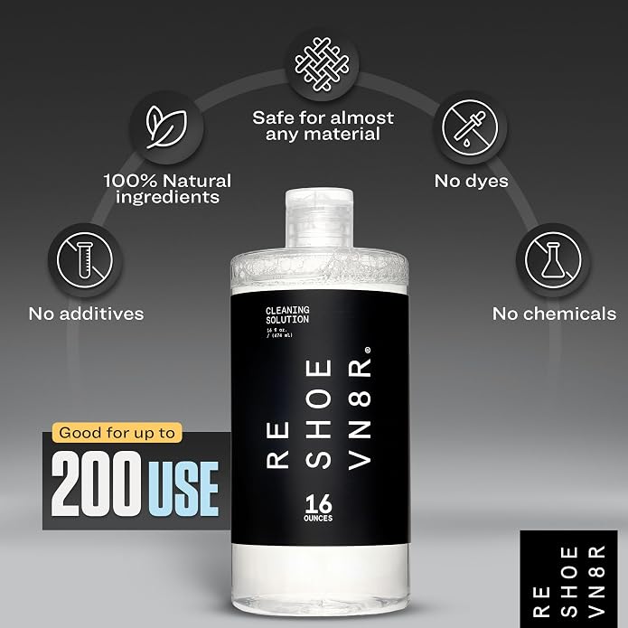 RESHOEVN8R Sneaker Cleaning Solution - Canvas, Leather, Suede, Mesh | Shoe care cleaner for canvas, leather, mesh, suede, white & nubuck shoes and sneakers, all-natural formula