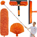 20+ Feet High Reach Duster Kit with 3-14 ft Extension Pole // High Ceiling Dusting and Window Cleaning Kit with Spliceable Pole - Window Washer & Squeegee, Cobweb Duster, Fan Blade and Feather Dusters