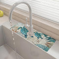 15" X 5.5" Kitchen Sink Splash Guard Faucet Mat Sea Turtles Super Absorbent Fast Drying Faucet Guard & Draining Mat Sink Splash Guard Behind Faucet for Kitchen, Bathroom